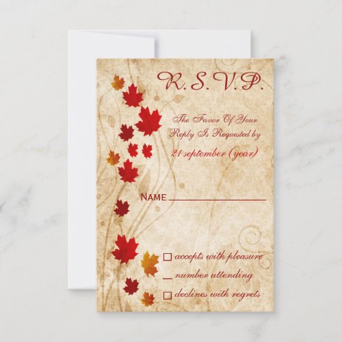 fall autumn brown wedding rsvp cards