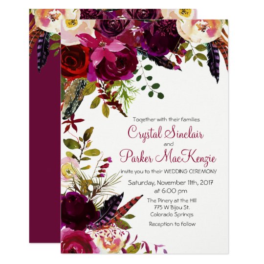 fall autumn burgundy floral wedding invitation zazzle com