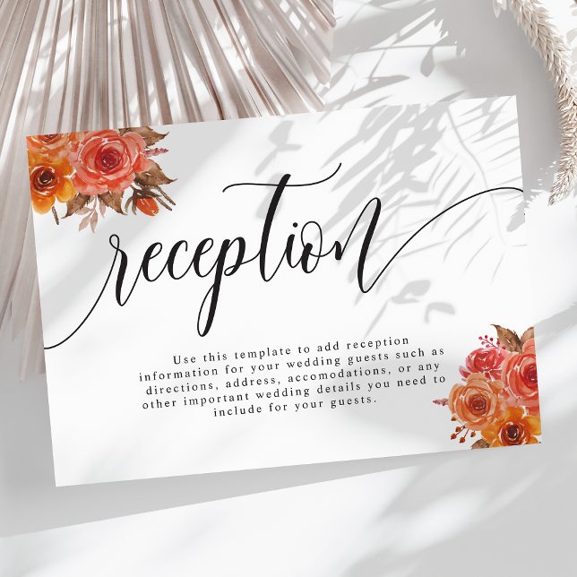  Fall Autumn Burgundy Floral Wedding Reception Enclosure Card (Creator Uploaded)