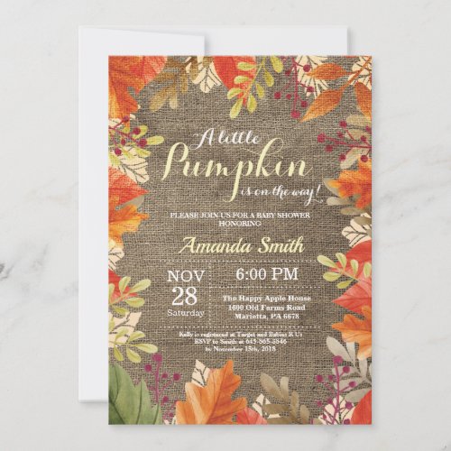 Fall Autumn Burlap Baby Shower Invitation