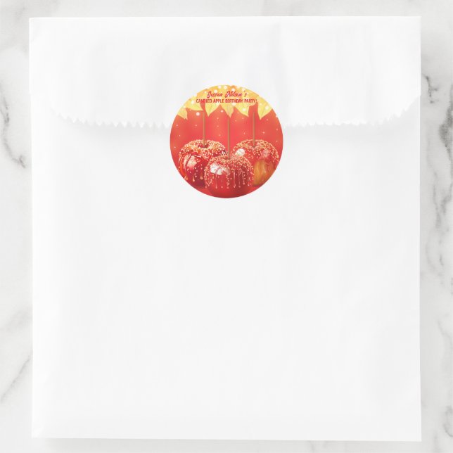 Fall Autumn Candied Apple Party Classic Round Sticker (Bag)