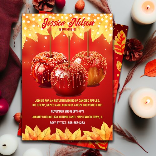 Fall Autumn Candied Apple Party Invitation