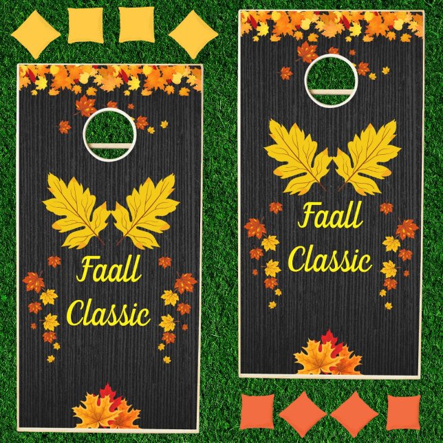 Fall Autumn Classic Orange Yellow Red leaf Custom Cornhole Set (Creator Uploaded)