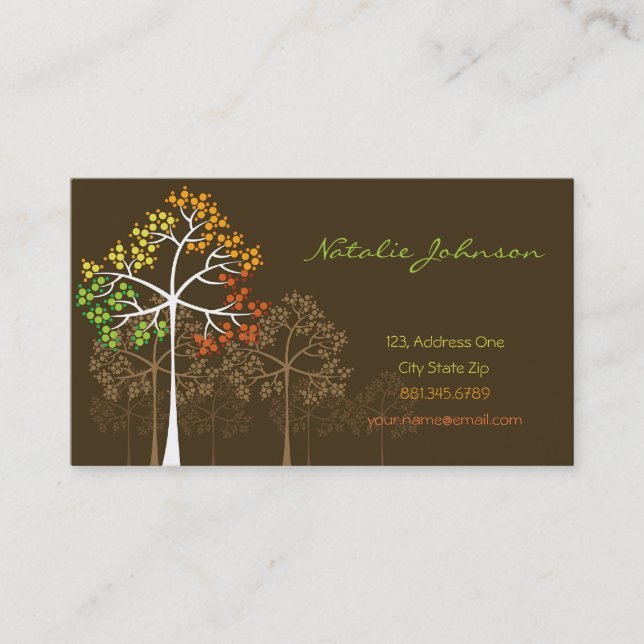 Fall Autumn Colorful Dotted Trees Modern Nature Business Card (Front)