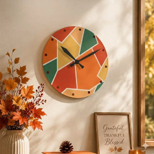 Fall Autumn Colors Geometric Wall Art Home Decor Round Clock