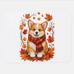 Fall Autumn Corgi Dog Cozy Baby Blanket