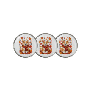 Fall Autumn Corgi Dog Cozy Golf Ball Marker