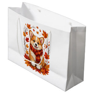 Fall Autumn Corgi Dog Cozy Large Gift Bag