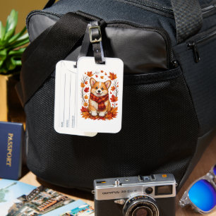 Fall Autumn Corgi Dog Cozy Luggage Tag