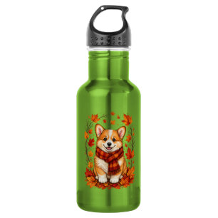 Fall Autumn Corgi Dog Cozy Stainless Steel Water Bottle