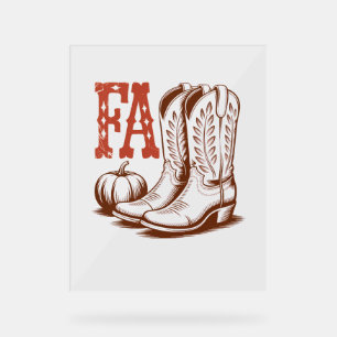 Fall Autumn Cowgirl Pumpkin Acrylic Sign