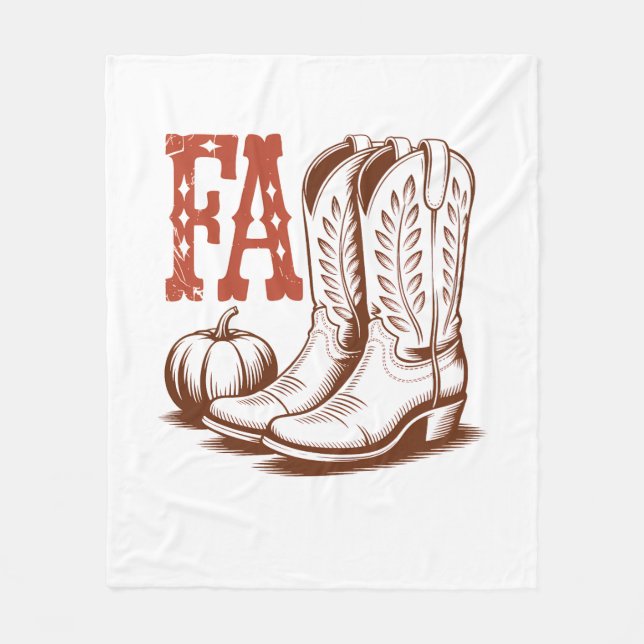 Fall Autumn Cowgirl Pumpkin Fleece Blanket (Front)