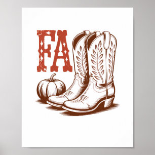 Fall Autumn Cowgirl Pumpkin Poster