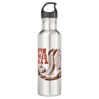 Fall Autumn Cowgirl Pumpkin Stainless Steel Water Bottle
