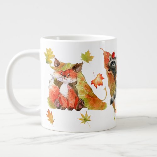 Fall Autumn Cute Animals Clipart Giant Coffee Mug