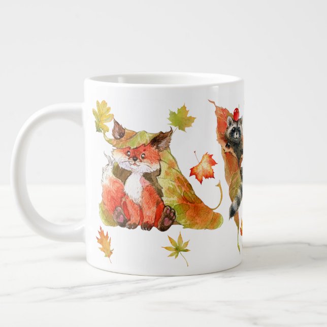 Fall Autumn Cute Animals Clipart Giant Coffee Mug (Left)