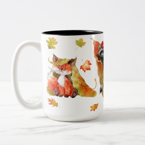 Fall Autumn Cute Animals Clipart Two_Tone Coffee Mug