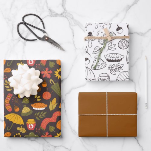 Fall Autumn Cute Doodle Wrapping Paper Sheets