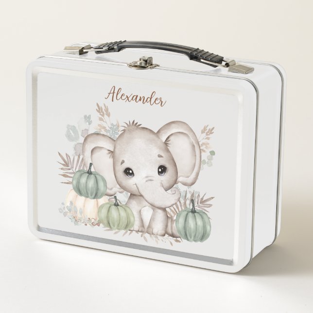 Fall Autumn Cute Elephant Metal Lunch Box (Front)