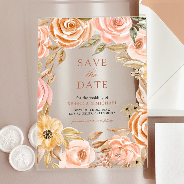 Fall Autumn Earthy Floral Wedding Save the Date Acrylic Invitations (Creator Uploaded)