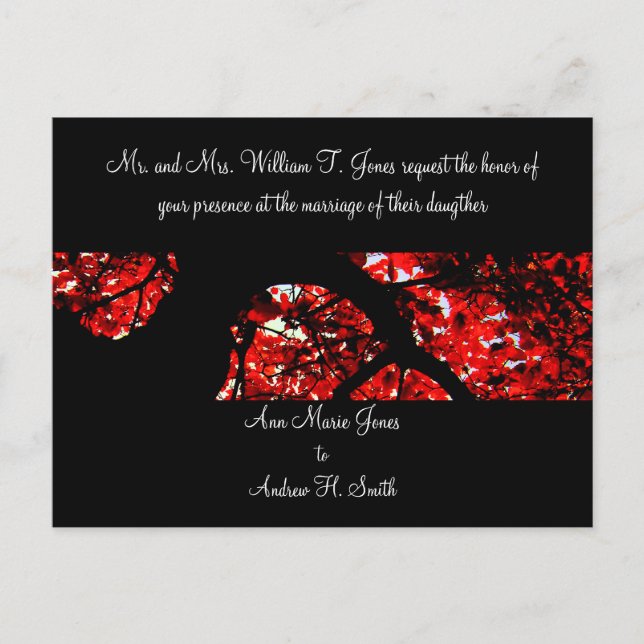 Fall Autumn Elegant Red Leaf Tree Wedding Invitation Postcard (Front)