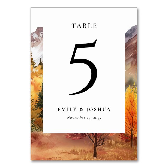 Fall Autumn Elegant Wedding Table Card (Front)