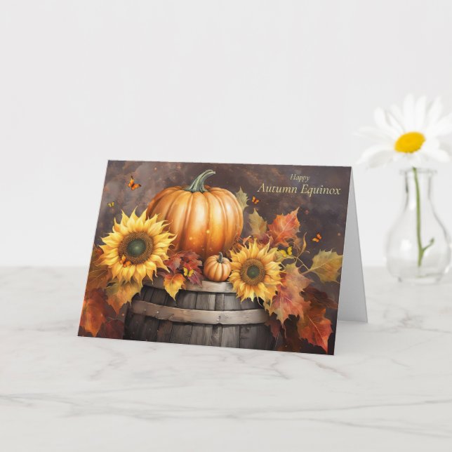 Fall Autumn Equinox with Pretty Foliage Pumpkin Card (Small Plant)