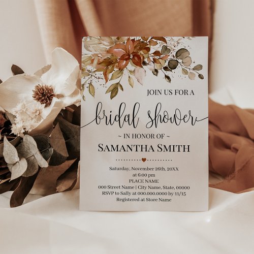 Fall Autumn Eucalyptus Bridal Shower Wedding Invitation