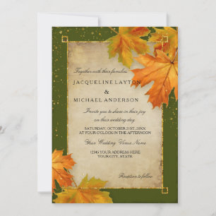 Fall Autumn Falling Leaf Leaves Elegant Wedding Invitation