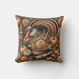 Fall Autumn Farmhouse Season Turkey Thanksgiving Throw Pillow