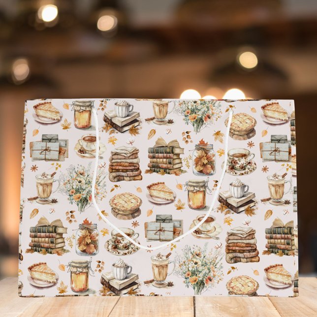 Fall Autumn Favorite Essential Aesthetic Pattern Large Gift Bag (Close up)
