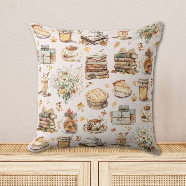 Fall Autumn Favorite Essential Aesthetic Pattern Throw Pillow (In situ)