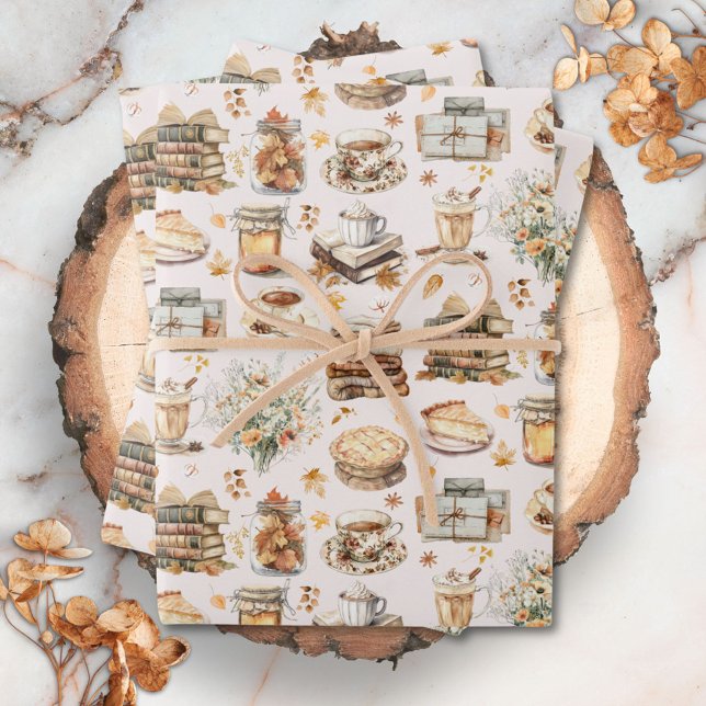 Fall Autumn Favorite Essential Aesthetic Pattern Wrapping Paper Sheets (In situ)
