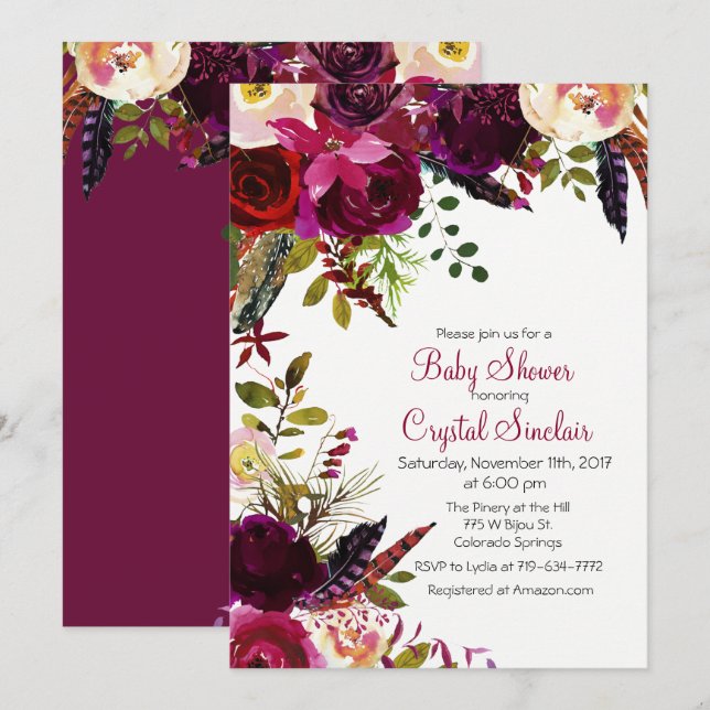 Fall Autumn Floral Baby Shower Invitation (Front/Back)