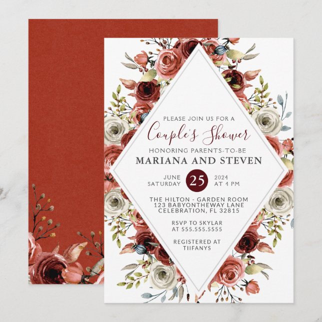 Fall Autumn Floral Baby Shower Invitation (Front/Back)