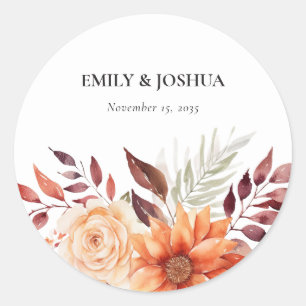 Fall Autumn Floral Boho Wedding Classic Round Sticker
