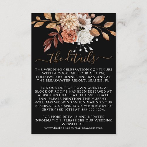 Fall Autumn Floral Bouquet on Black Wedding Enclos Enclosure Card