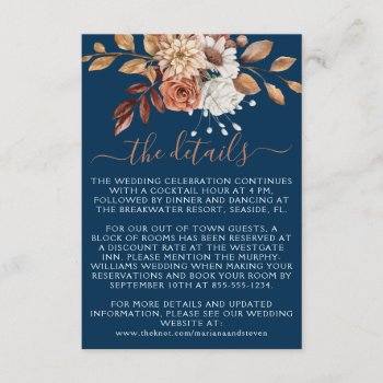 Fall Autumn Floral Bouquet On Navy Blue Wedding Enclosure Card by WittyPrintables at Zazzle