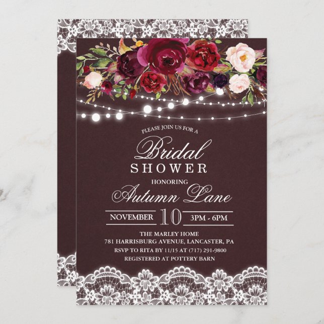 Fall Autumn Floral Bridal Shower Invitation (Front/Back)