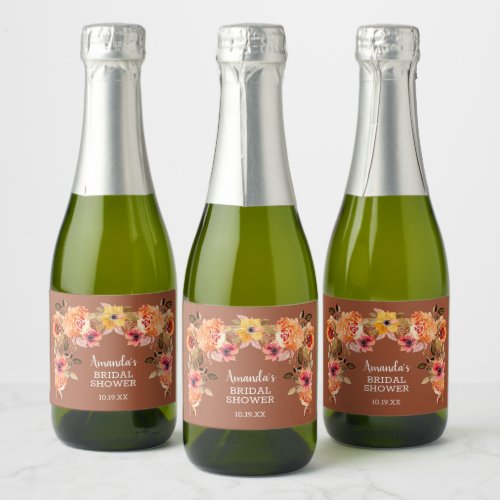 Fall Autumn Floral Bridal Shower Mini Sparkling Wine Label