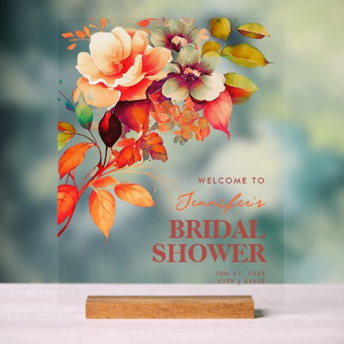 Fall Autumn Floral Bridal Shower Welcome  Acrylic Sign