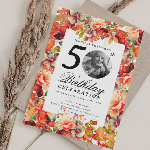 Fall Autumn Floral Garden Photo 50th Birthday  Invitation