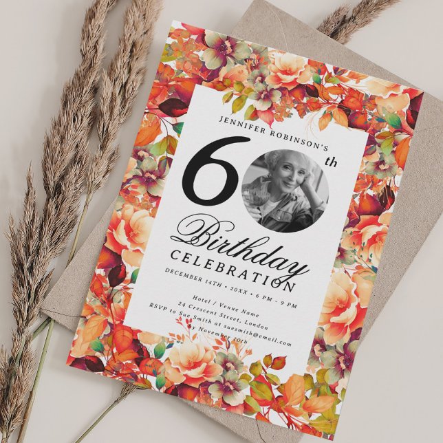 Fall Autumn Floral Garden Photo 60th Birthday   Invitation (Fall Autumn Floral Garden Photo 60th Birthday Invitation)