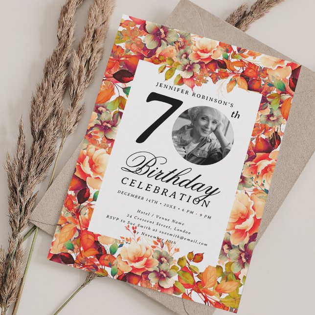Fall Autumn Floral Garden Photo 70th Birthday  Invitation (Fall Autumn Floral Garden Photo 70th Birthday Invitation)