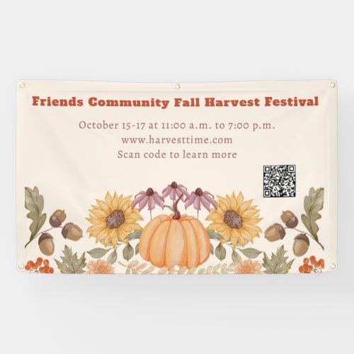 Fall Autumn Floral Harvest QR Code Festival Banner