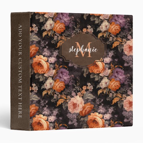 Fall Autumn Floral Leather Personalized 3 Ring Binder