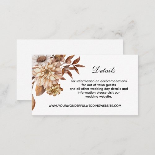 Fall Autumn Floral Leaves Elegant Wedding Details  Enclosure Card