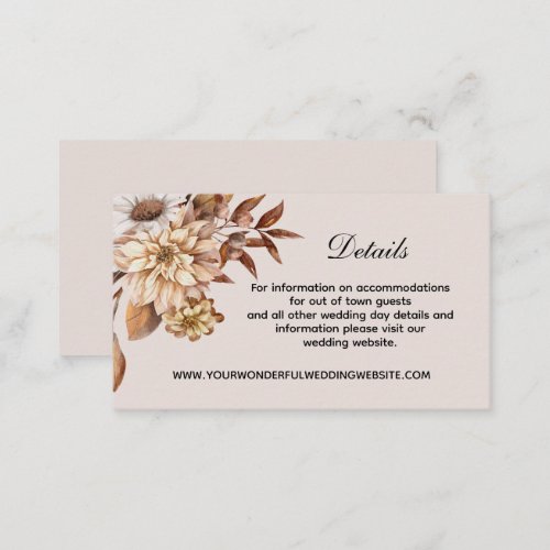 Fall Autumn Floral Leaves Elegant Wedding Details  Enclosure Card