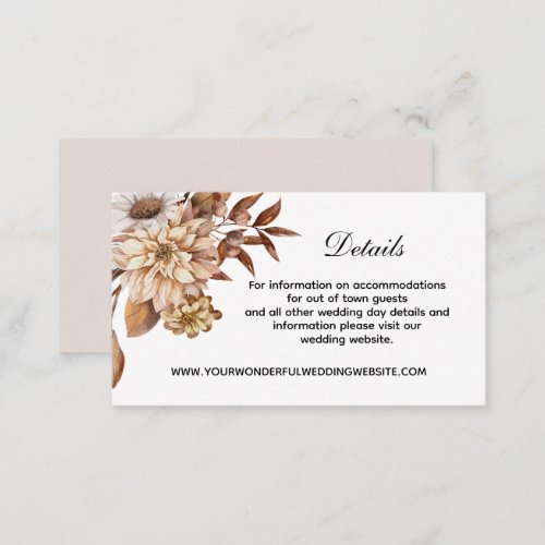 Fall Autumn Floral Leaves Elegant Wedding Details Enclosure Card