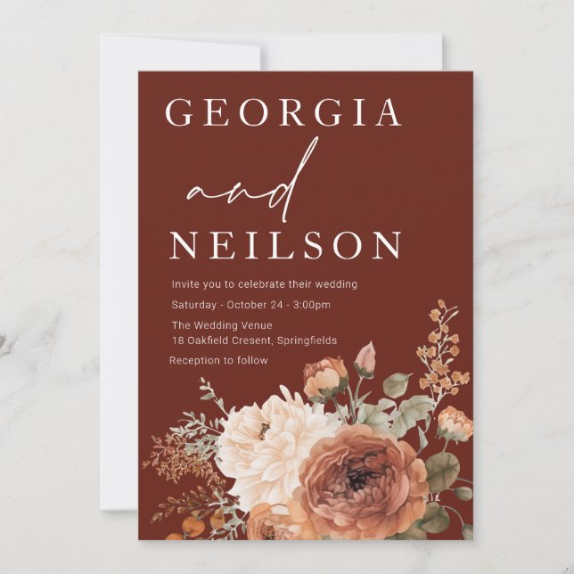 Fall Autumn Floral Modern Wedding Invitation (Front)